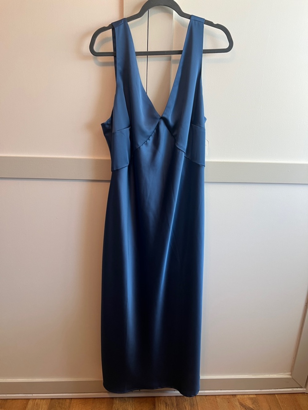 a new day Satin V-Neck Midi Dress in Navy Blue